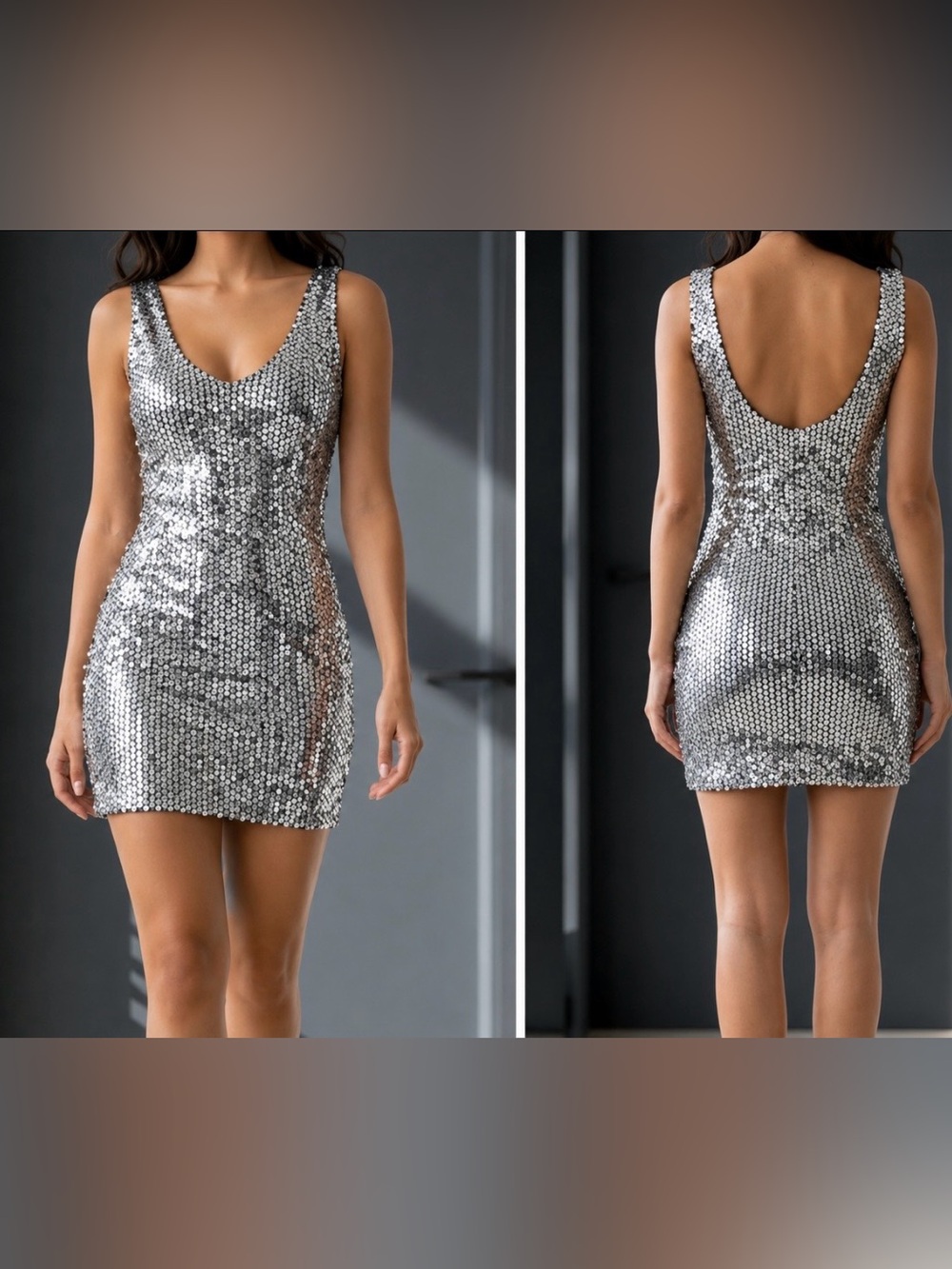 ClLEO Designer Silver Sequin Tank Mini Dress